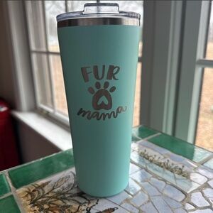 Mint Green 'Fur Mama' Paw Tumbler with Clear Lid